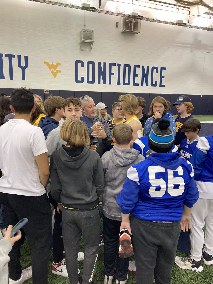 Myers_Kirby's tweet photo. We had a great post-game FCA rally after the TCU game on Saturday. Nearly 300 students got to hear testimonies from @reesesmith_ and @garrett3greene of @WVUfootball. Thankful for their involvement with @WVUFCA. https://t.co/qXoOPs287k