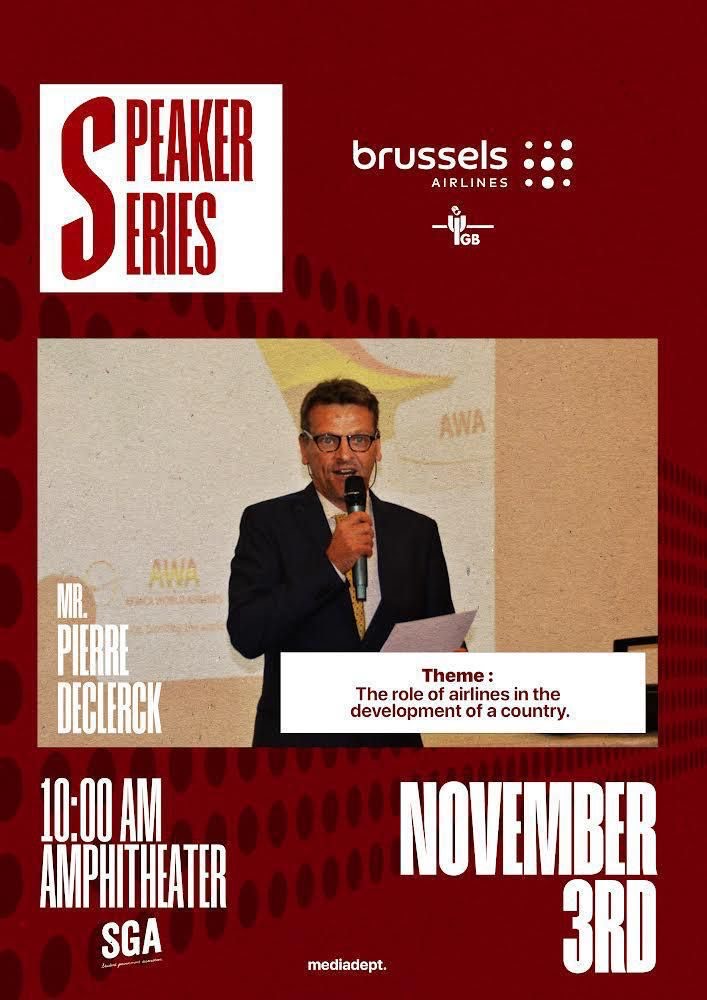 iugb_officiel's tweet photo. [#EVENT] SPEAKER SERIES.
A conference on "The role of airlines in the development of a country" hosted by Mr Pierre DECLERCK, Country Manager at Brussels Airlines.

📅 Join us on Thursday, 3 November at 10:00 AM at the amphitheater of IUGB.
#iugb #abidjan #brussels #airlines #ci https://t.co/iEE600nFBL