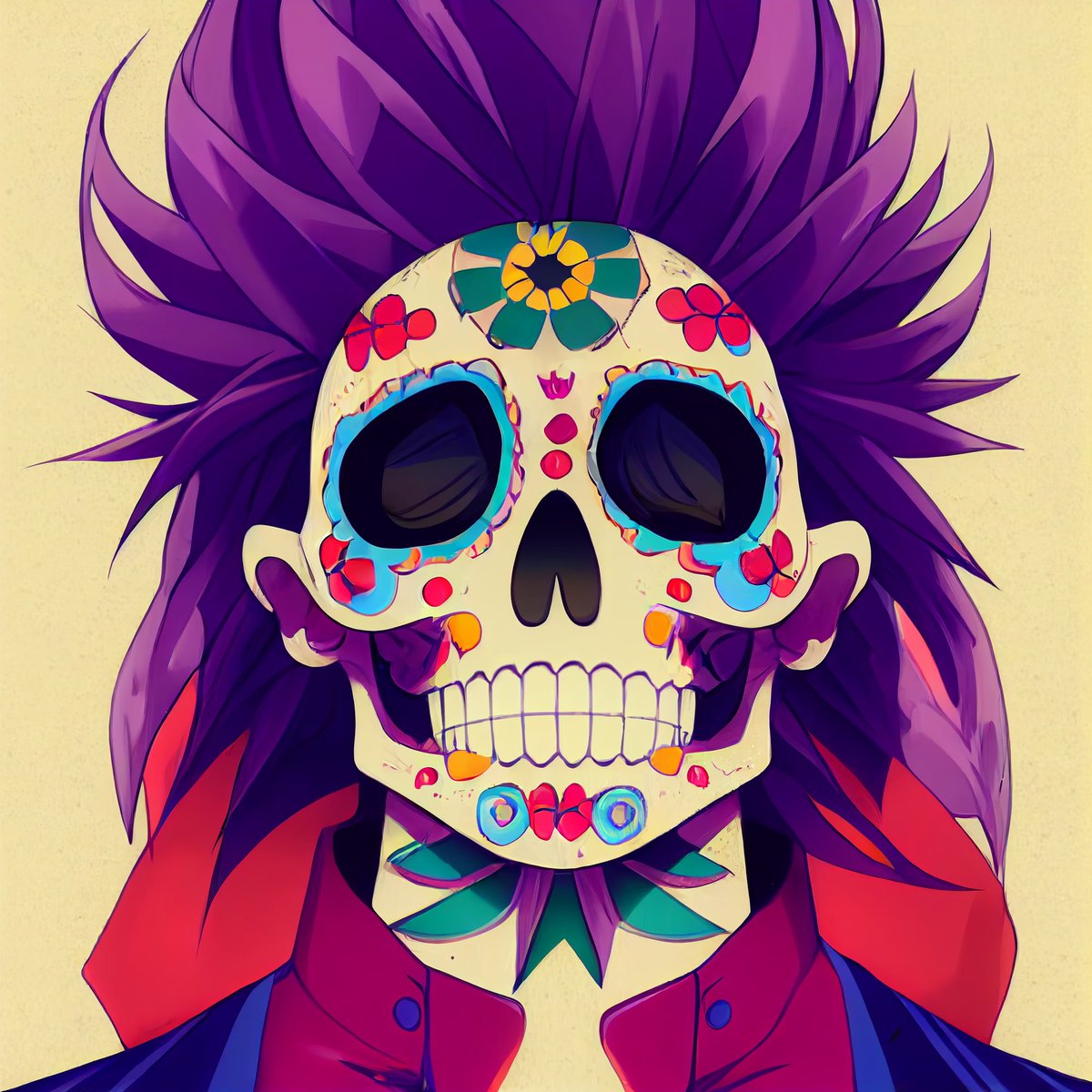 Mine is like a punk Calavera. I love the art by <a href="/jmccARThy_AI/">mccARThy</a>.💀<a href="/SocietyCalavera/">The Calavera Society | MINTING NOW</a> 
#calaverasociety #thealtar #nftcommunity #nft