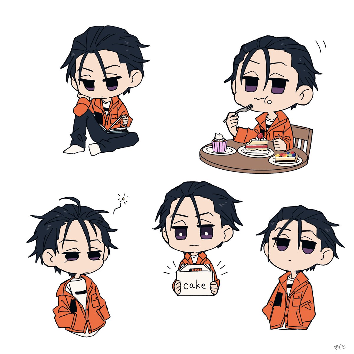 eating food cake food on face black hair male focus jacket  illustration images