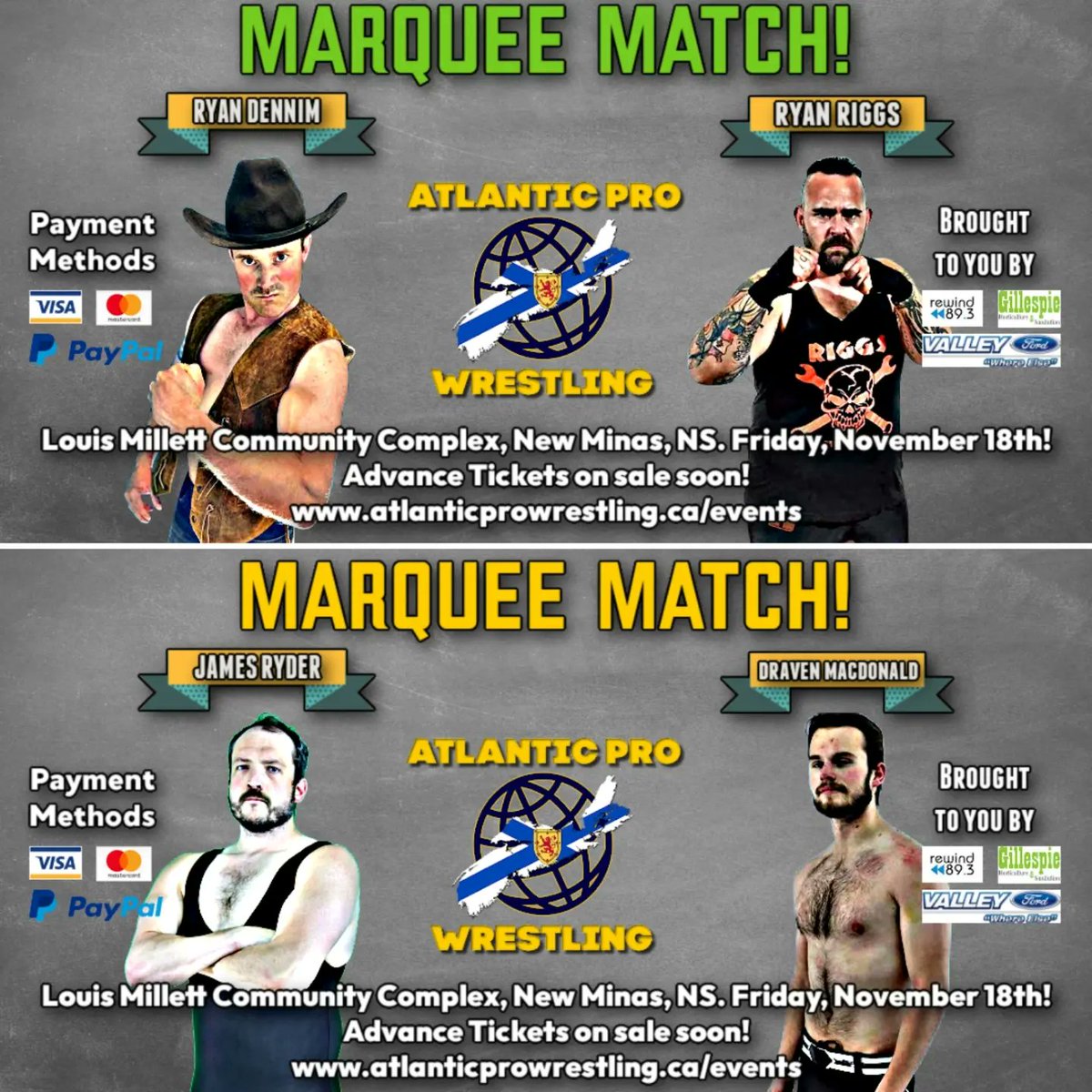 We have some fantastic matches lined up for November 18th, including The Chase for the Championship! Semifinal Matches, so get your advance tickets now wrestling fans!

atlanticprowrestling.ca/events

#prowrestling #indywrestling #supportmaritimewrestling #maritimewrestling #novascotia