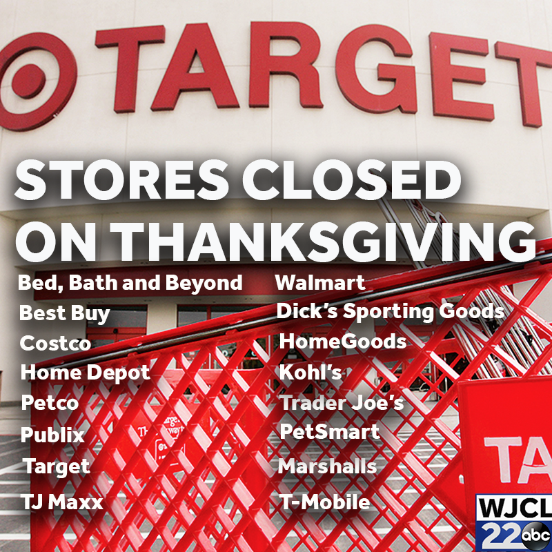 WJCLNews's tweet photo. HOLIDAY STORE CLOSINGS 🦃 A long list of retailers will have their doors closed this Thanksgiving. The full list: https://t.co/L0Nf1q7JKs #Thanksgiving #storeclosings https://t.co/6UTnRLRMG0