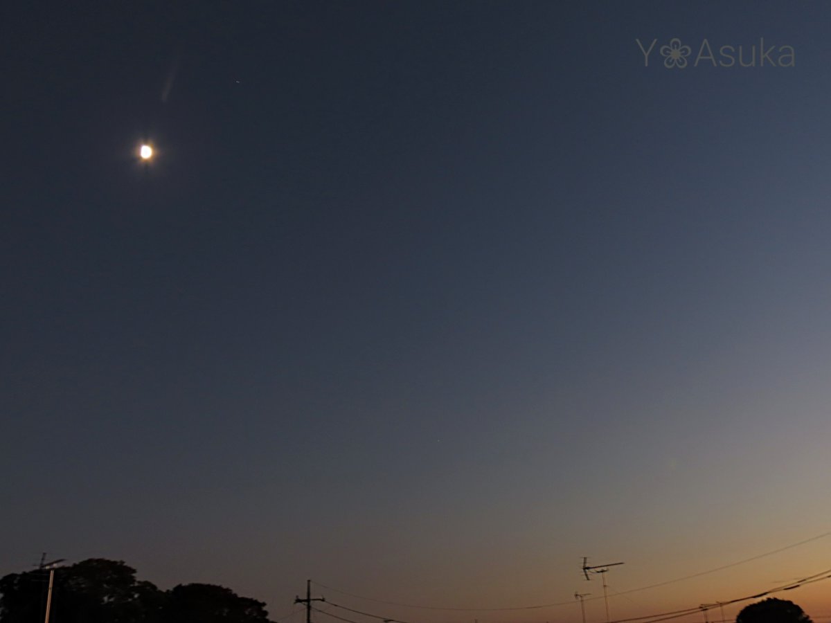 yumeasutw's tweet photo. 🌔月が綺麗です✨

夜の帳が迫り来る #夕暮れ 🌆
南東の空に輝き始めた🌔 #九夜月 (月齢7.9)
月の左側で明るく輝くのは🌟 #木星 です💫

#夜空 #宙の名前
#雲の教室
#天気の図鑑 #雲友の会
#月 #moon
#ガリレオ衛星
#マジックアワー #トワイライト #薄明 #sunset
#夕空 #夕焼け
#a2022 #a1102 #a202211 https://t.co/N8uuAbELWJ