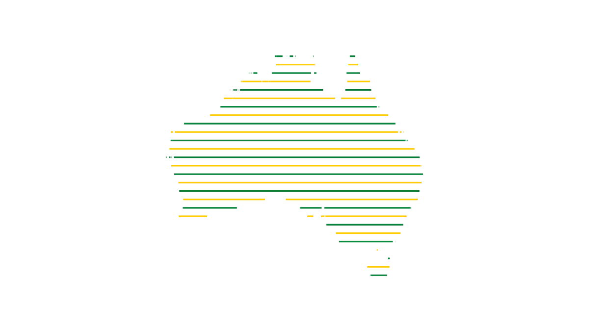 nwbort's tweet photo. Day 02: lines. Australia in green and gold lines. #30DayMapChallenge #rstats https://t.co/dYxLMN7sUt