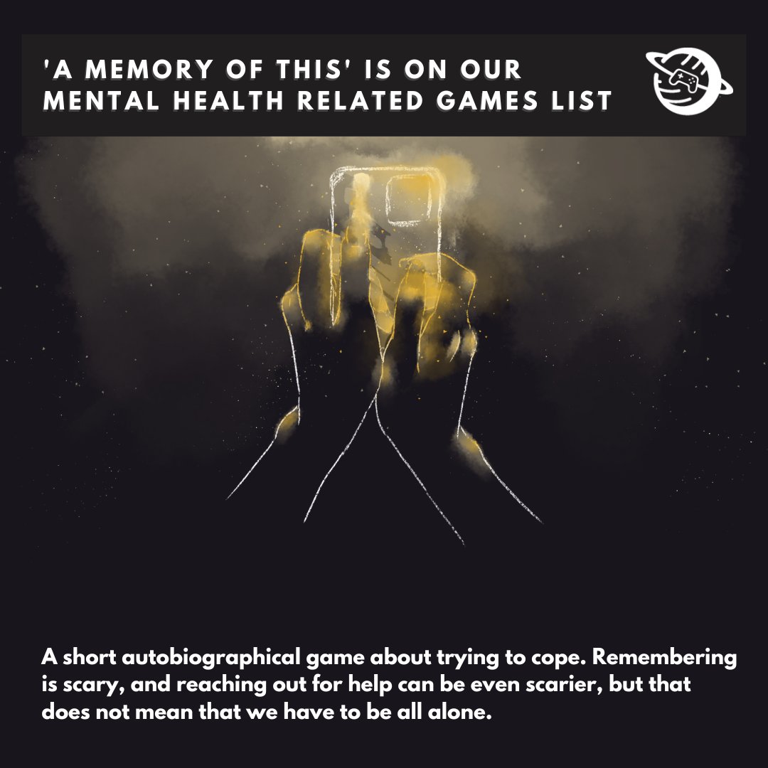 "A short autobiographical game about trying to cope. Remembering is scary, and reaching out for help can be even scarier, but that does not mean that we have to be all alone." There are two illustrated hands gripping a phone