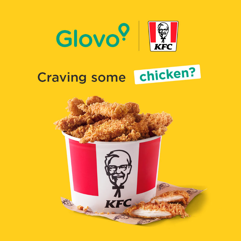 glovo's tweet photo. Thinking about KFC? 💭 Get it without leaving the house 🛵💨