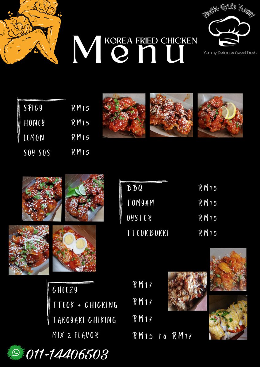 HELP RT YEOREBUN..

ANYONE FROM KEPALA BATAS PULAU PINANG.. 💙

I'm open order for Korea fried chicken on 16 Nov (Wed) &amp; 20 Nov (Sun).. Pickup at Lotus Bertam Perdana.. Time : 2pm 

Last order 14 Nov
WhatsApp 011-14406503

Thankyu🌹
#malaysia #korean #food