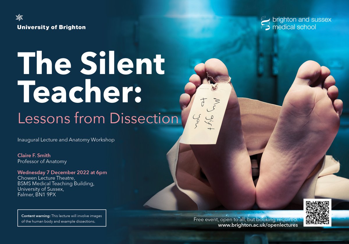 uniofbrighton's tweet photo. Just one body donation can change the lives of millions of patients 

Find out more about fascinating research by @An040my Prof Claire F. Smith of @BSMSMedSchool in her public lecture on Wed 7 Dec 🗓️

Free, open to all. Book now to reserve your place 👇 

https://t.co/OlXJCi5qfO https://t.co/Jn8mlzUoqr
