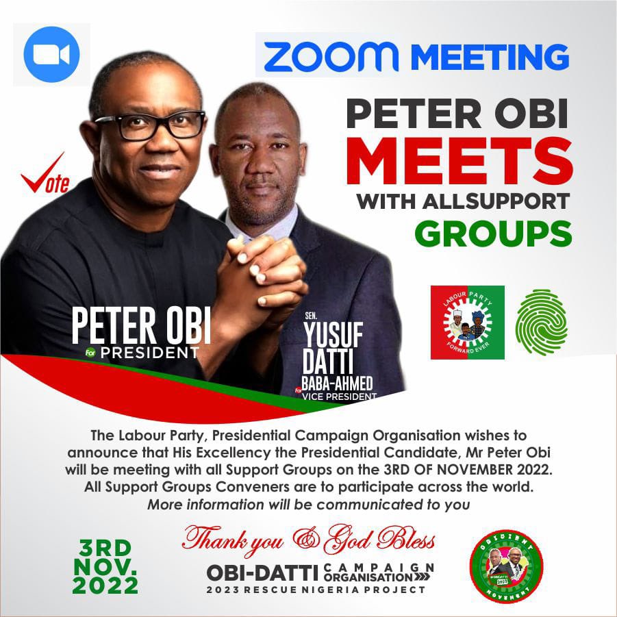 Peter Obi Offer zoom meeting for all