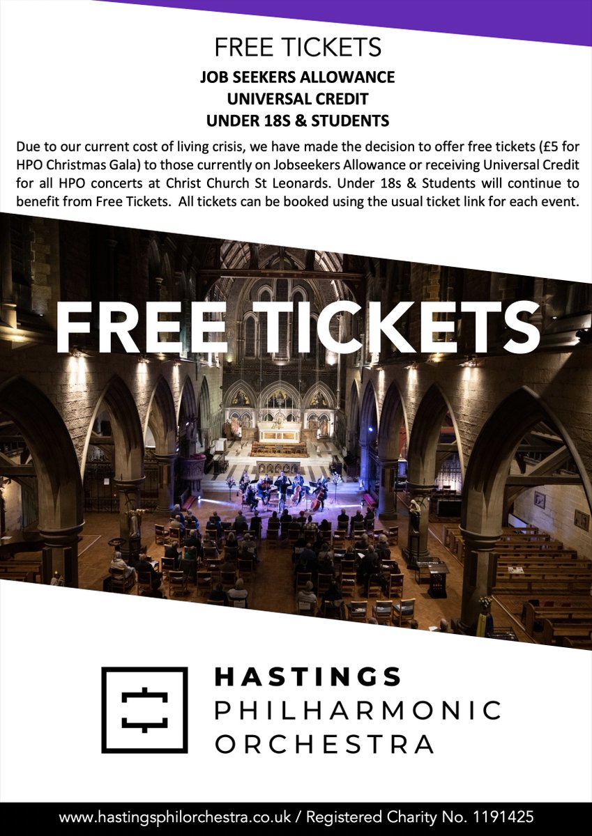 HastingsPhil's tweet photo. 🎟️ FREE TICKETS 🎟️

- Job Seekers Allowance
- Universal Credit Recipients
- Under 18s and Students

#HPOSeventhSeason | @ChChStLeonards 

➡️ https://t.co/GO2S4R4DhM

#costofliving #HPO #Hastings #EastSussex https://t.co/6fL35N6rQk