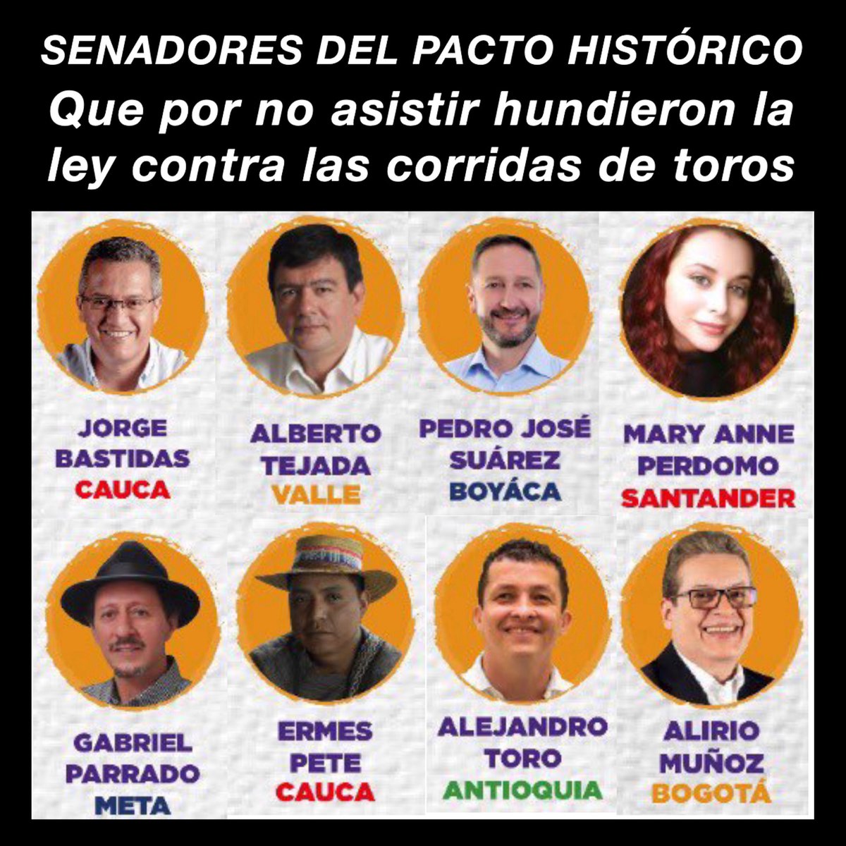 Lucas89777309's tweet photo. #JorgeBastidas
#AlbertoTejada
#PedroJoseSuarez
#MaryAnnePerdomo
#GabrielParrada
#ErmesPete
#AlejandroToro
#AlirioMuñoz
Le fallaron al pacto histórico, Al cambio y a Colombia.  @petrogustavo https://t.co/wMvNsnjvvH