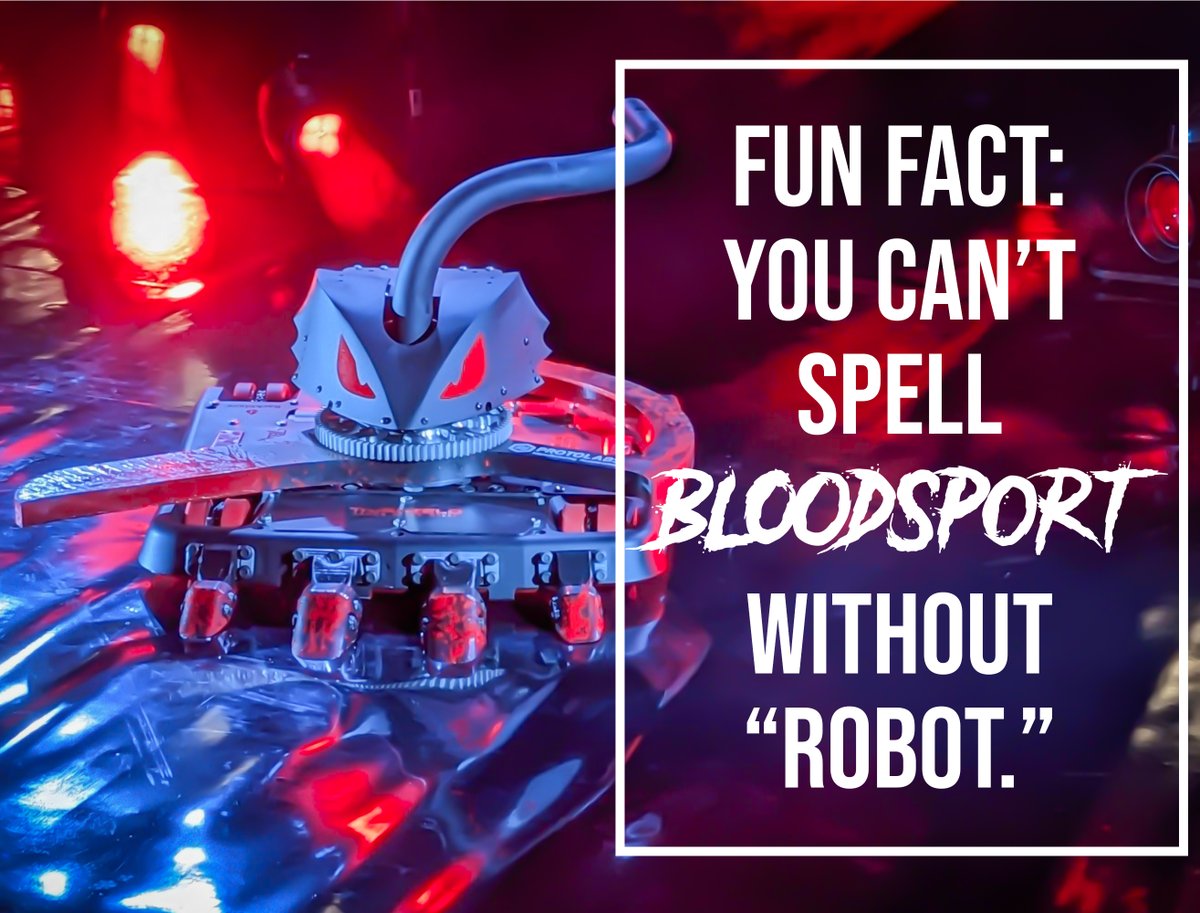 Fun fact: you can't spell "Bloodsport" without "robot."

Thanks to our sponsors who make Bloodsport possible:

🩸 @protolabs
🩸 <a href="/backblaze/">Backblaze</a>
🩸 <a href="/altpartsinc/">Alternative Parts</a>
🩸 @NTMACenters
🩸 <a href="/ArkPlas/">Ark-Plas Products</a>
🩸 <a href="/nanukcase/">NANUK Case by Plasticase</a>
🩸 <a href="/weratoolsna/">Wera Tools North America</a>
🩸 <a href="/MaxAmps/">MaxAmps.com</a>
🩸 <a href="/LiquidInstrmnts/">Liquid Instruments</a>
#battlebots #bloodsport #FunFact