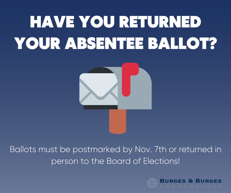 Reminder to return your absentee ballot! Election Day is only a few days away!