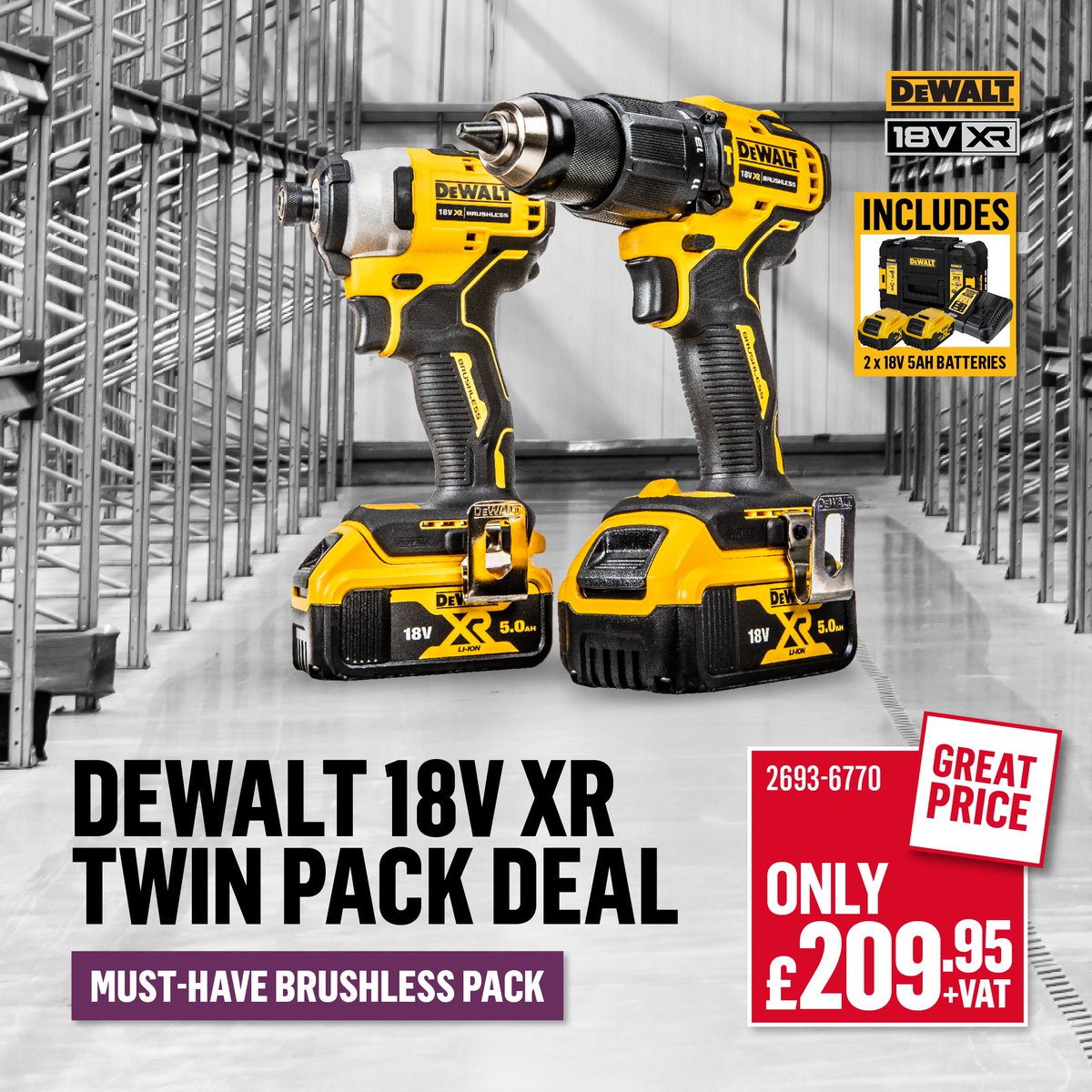 Add some power to your tool kit with this amazing DEWALT twin pack⚡

Featuring a Combi Drill and Impact Driver PLUS  2 x5AH batteries only £209.95 +VAT

Shop now: loom.ly/VQ-ij-k
