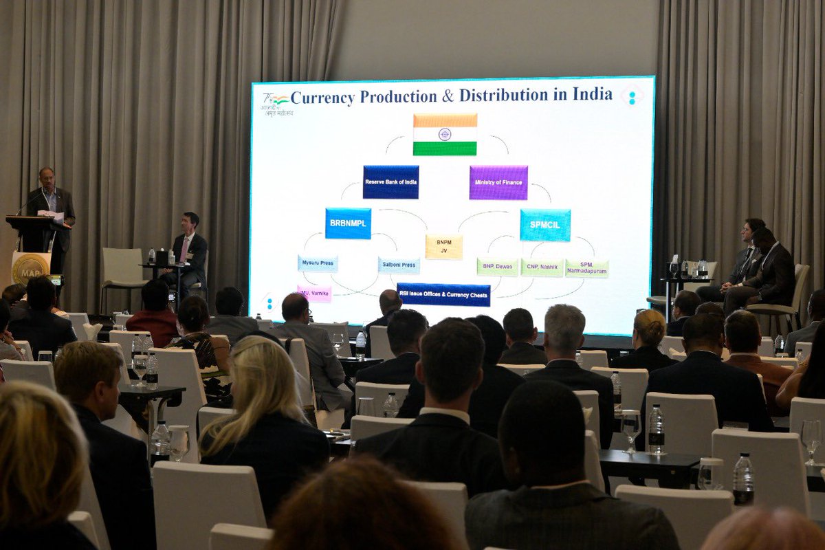 mapconference's tweet photo. CURRENCY PROCESSING session, moderated by Mr. Tod Niedeck Global Marketing Director #CraneCurrency with the honorable speakers Mr. Moniz Chume of #bancodemozambique,Mr. Davide Lelli @GieseckeNews,Mr. Donald Scholz #banknoteindustry news, and Mr. Manas Ranjan Mohanty #brbmnplindia https://t.co/7hcZJhEy2r