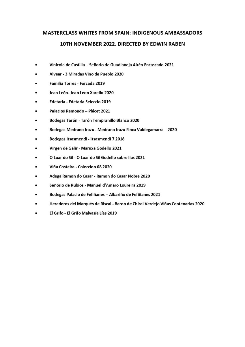 WHITES FROM SPAIN: INDIGENOUS AMBASSADORS
📆Amsterdam 10/11 
🕐10,00 AM to 12,00 PM 
Don’t miss the opportunity to taste a selection of 17 singular and exclusive Spain’s native ambassadors. 
Masterclass directed by <a href="/edwines_com/">Edwin Raben</a> 
Book your place at info@uec.es