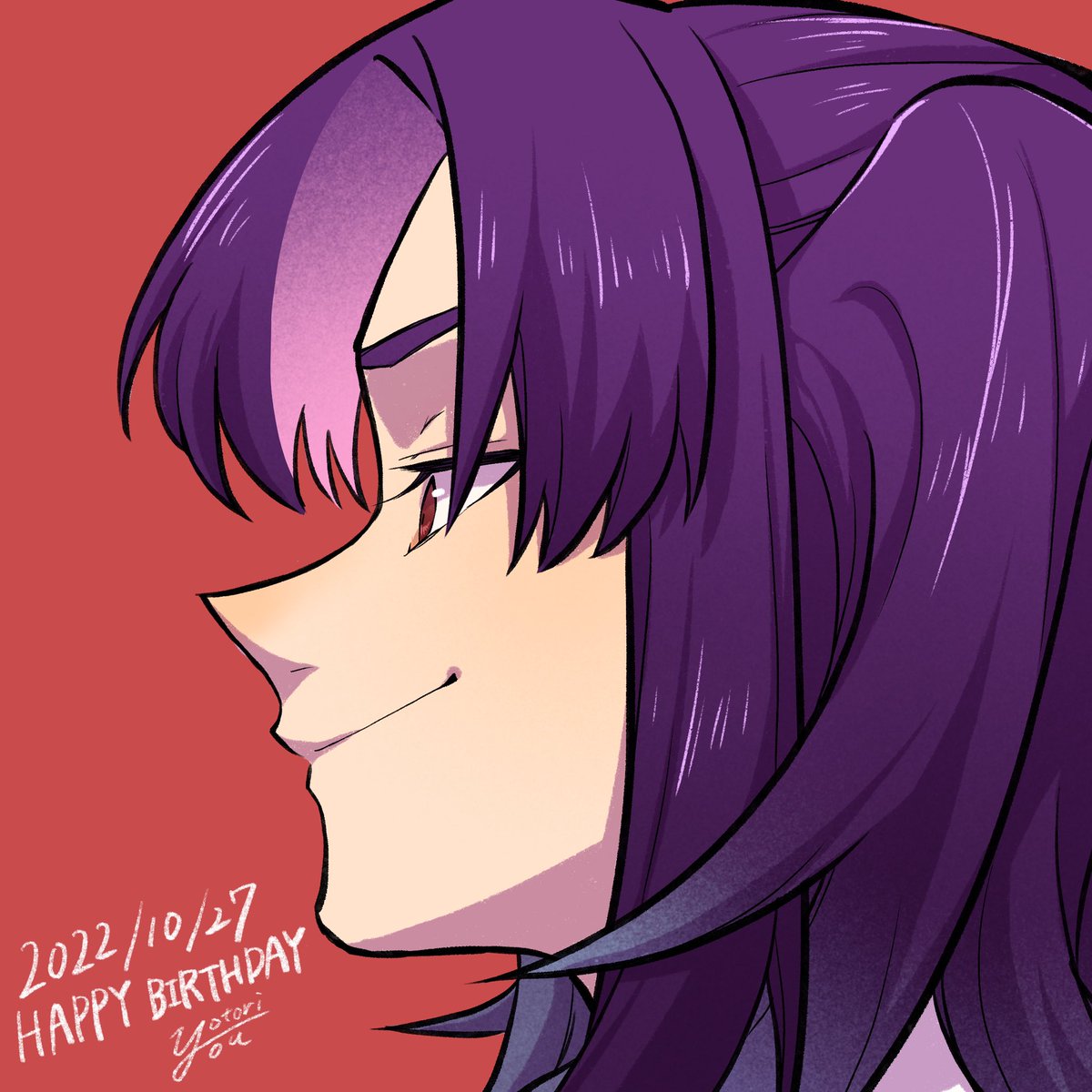 dated red background solo smile purple hair happy birthday portrait  illustration images