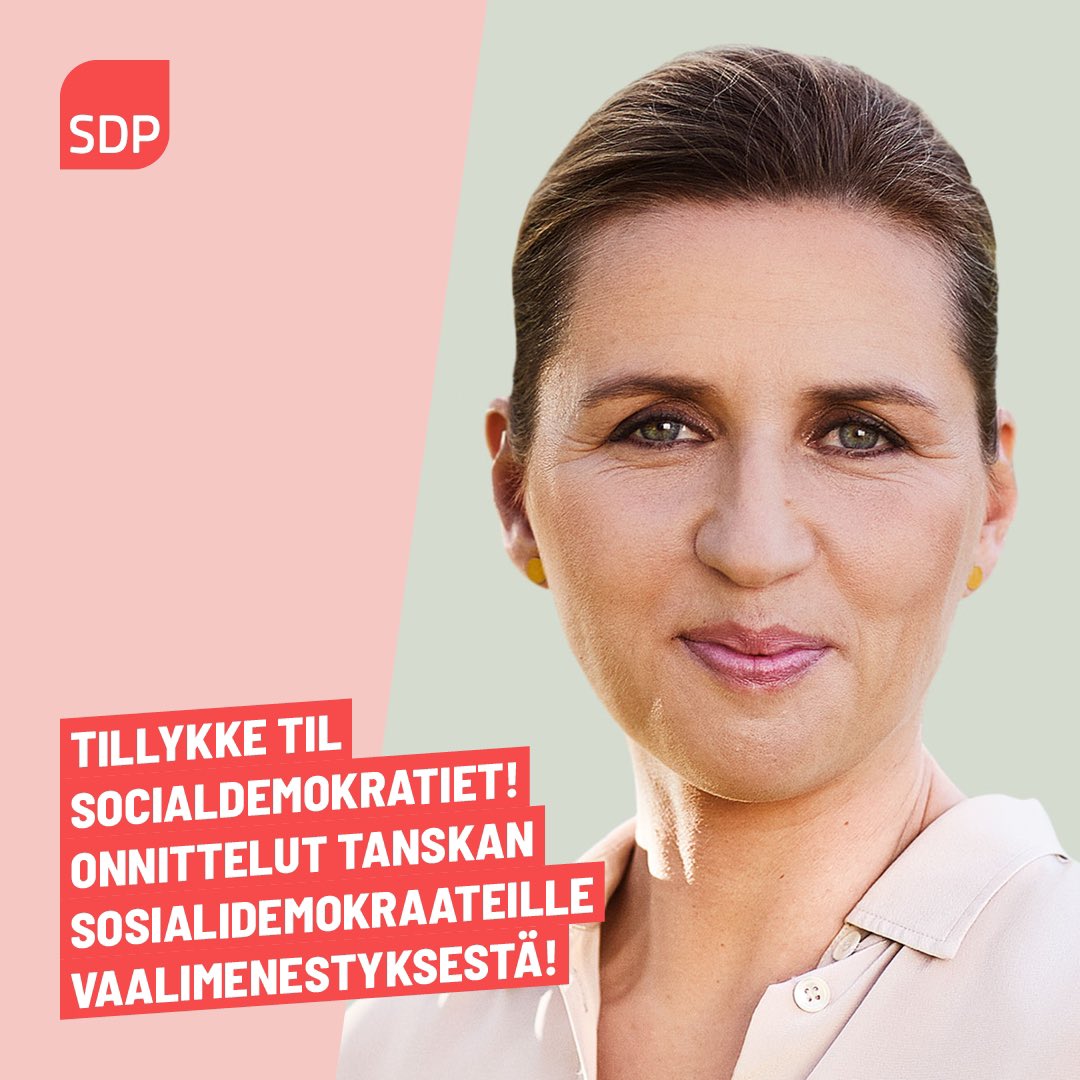 Tillykke til Mette Frederiksen og Socialdemokratiet med jeres succes ved valget! 🌹🇩🇰 Lämpimät onnittelut Mette Fredriksenille ja sosialidemokraateille hienosta vaalimenestyksestä! @MarinSanna & @anttonr