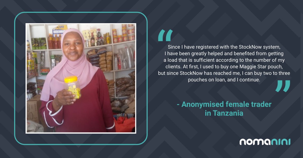 Via #StockNow, retailers are able to thrive and provide valued products to their communities. 

As one retailer using #StockNow in Tanzania puts it: “I have been greatly helped and benefitted from getting a load that is sufficient according to the number of my clients".