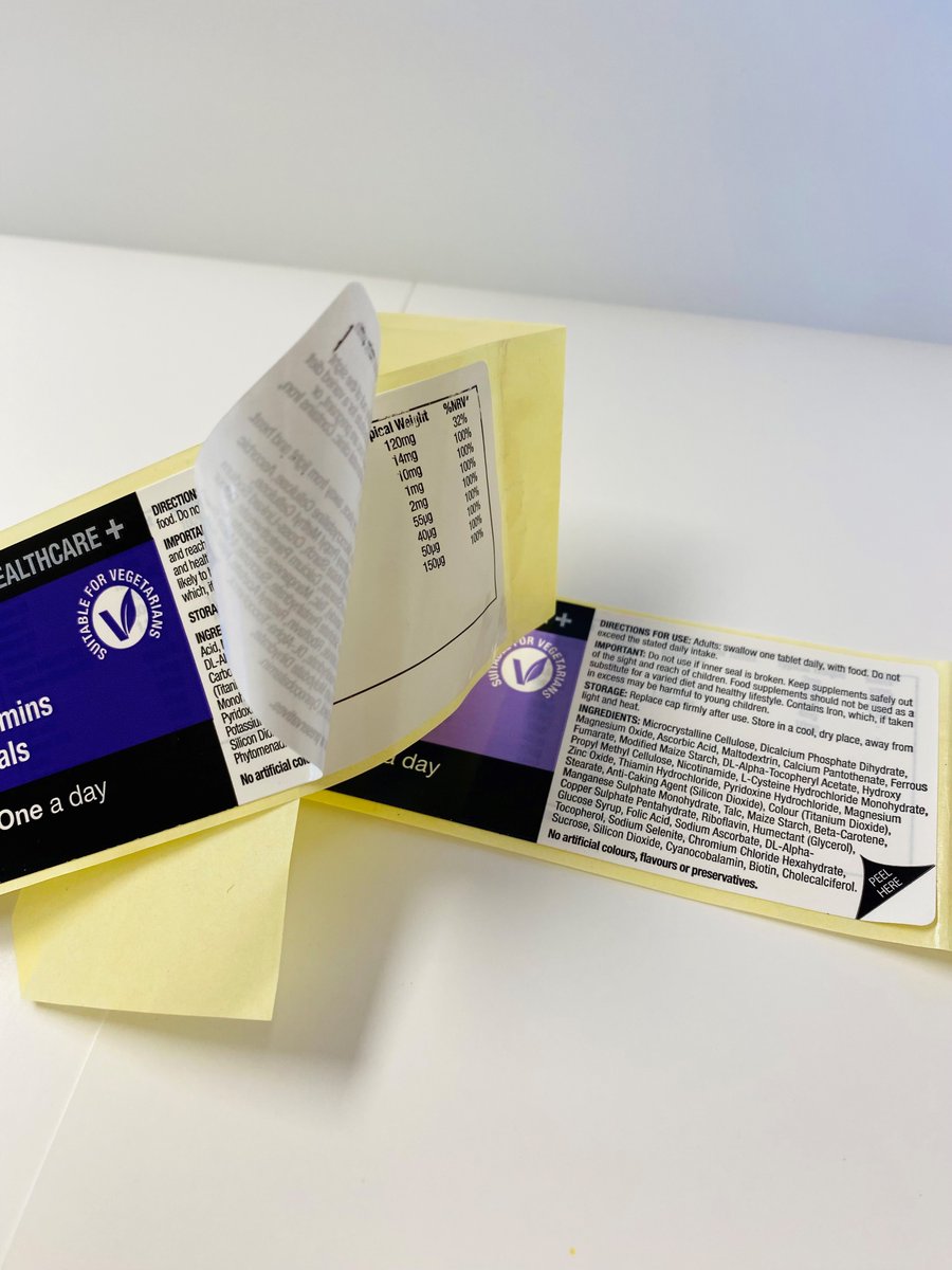 AlanNorthrop's tweet photo. Peel &amp; Reveal labels are a great tool to use in highly regulated industries to meet legislative requirements without affecting the shelf appeal of the product. Clients can peel back front of the label to discover extra info about the product &amp; then re-close label when required. https://t.co/mpJtFUenGV