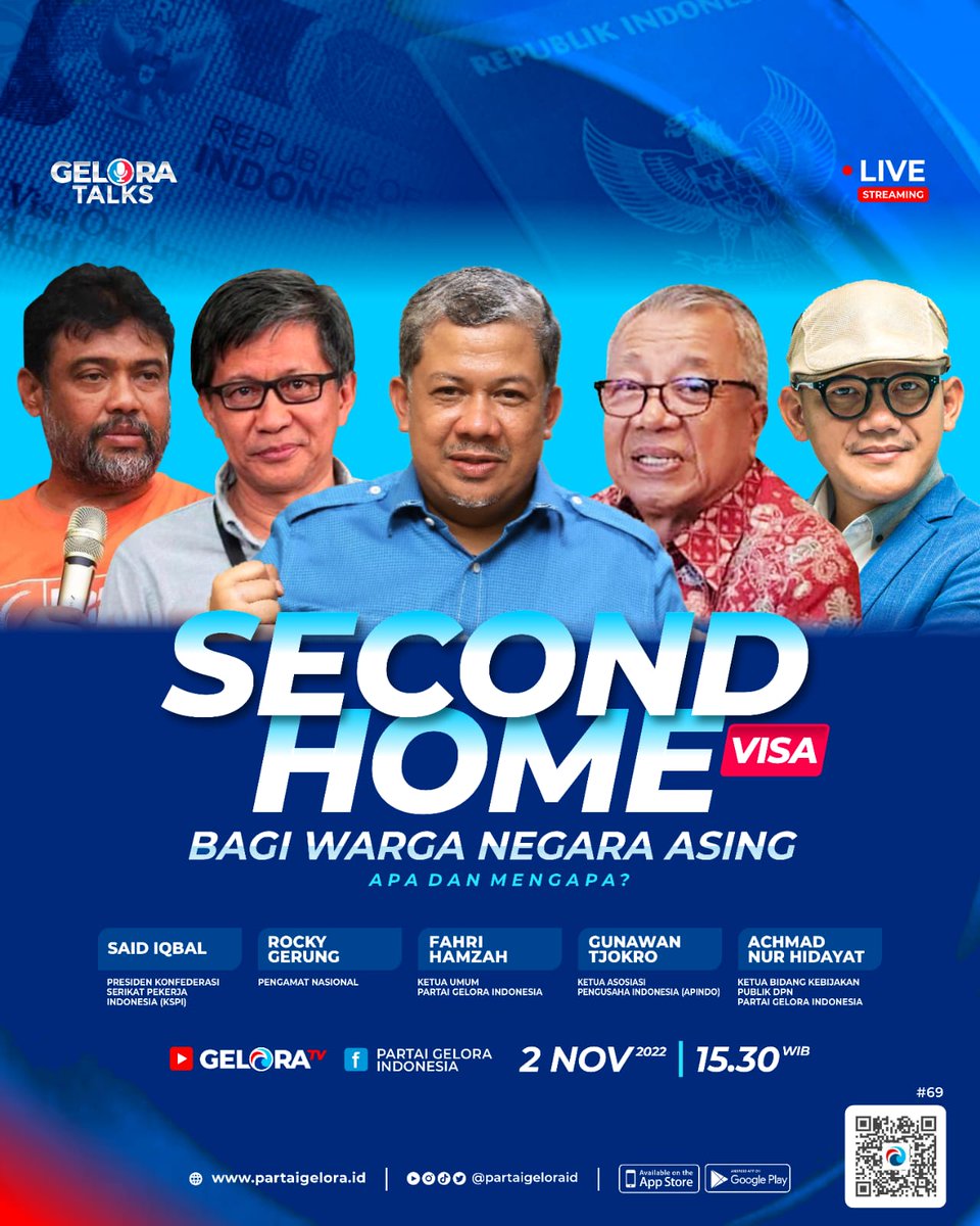 partaigeloraid's tweet photo. Saksikan sekarang!
#GeloraTalks Edisi ke-69
SECOND HOME VISA BAGI WARGA NEGARA ASING, APA DAN MENGAPA?

🔴 LIVE STREAMING 
↘️ #GeloraTV
https://t.co/Ru85hkQZ4j
https://t.co/Ru85hkQZ4j
https://t.co/Ru85hkQZ4j
↘️ Facebook https://t.co/3PXxpSNvGn
@Fahrihamzah @achmadnurhdyt https://t.co/Av7wTLAJ6a