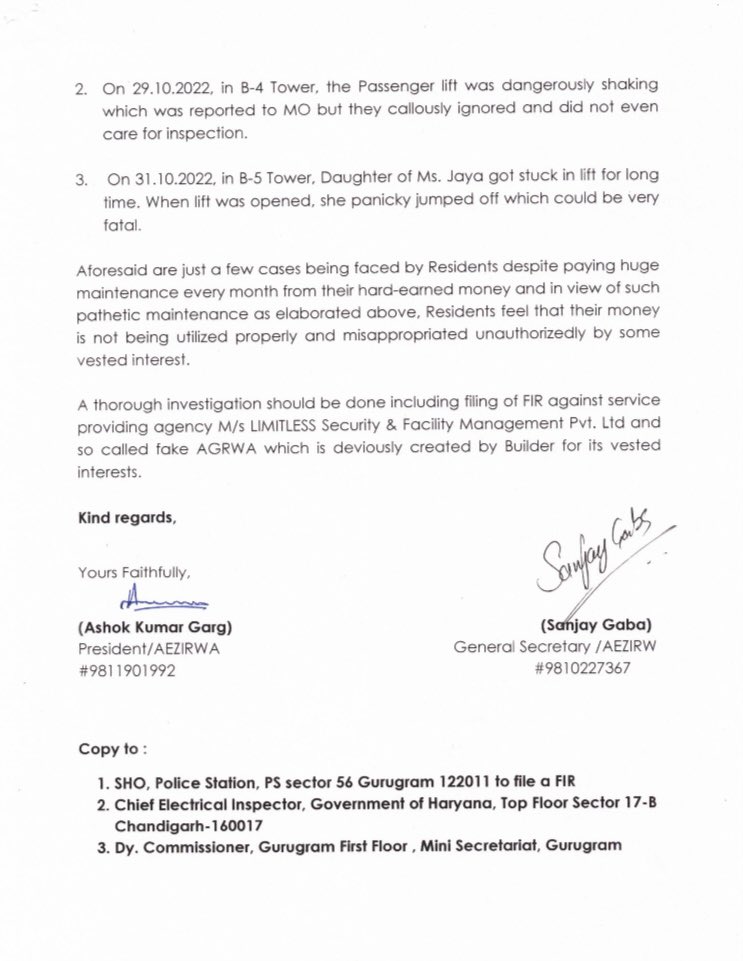 AezAloha's tweet photo. Poor Maintainence ,Breakdown of lifts gross negligence by service providing Agency M/s Limitless Security &amp; Facility Management Pvt Ltd ,put life in danger of residents of Aloha Apartment Sector 57 Gurgaon @rakeshdaultabad @cmohry @mlkhattar @gsinglajourno @dtcphry @DEEPAKKAHUJA https://t.co/xT8IU7TN2S