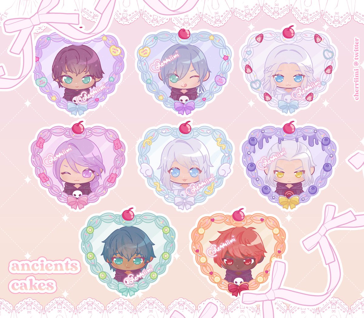 dark skin multiple boys one eye closed fruit chibi blue eyes white hair  illustration images