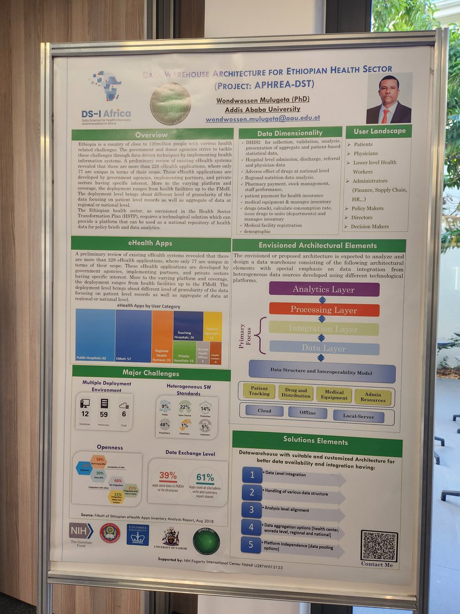 Presentation on APHREA-DST, a platform to integrate health data in Ethiopia by <a href="/Wondisho/">Wondwossen Mulugeta🇪🇹🌏🇪🇹</a> <a href="/DSI_Africa/">DS-I Africa</a> (with a picture of the associated poster)