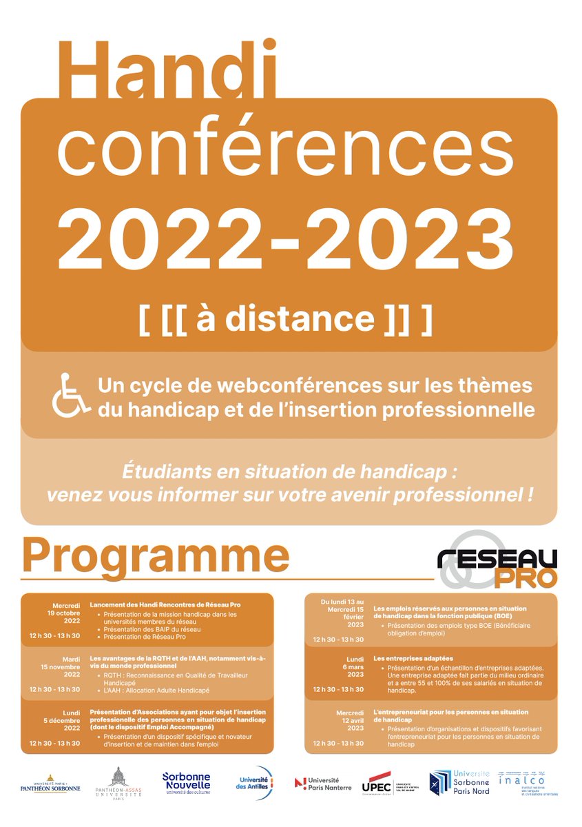 AssasUniversite's tweet photo. #ConfAssas Handi-conférences : « Les avantages de la RQTH et de l'AAH, notamment vis-à-vis du monde professionnel » co-organisé par les établissements membres de Réseau Pro. 
🗓️15/11
⏰De 12h30 à 13h30
📍À distance
Plus d’infos sur 👉https://t.co/IVJPtcEkGh #BAIP #AssasUniv https://t.co/nHCdaxrhGw