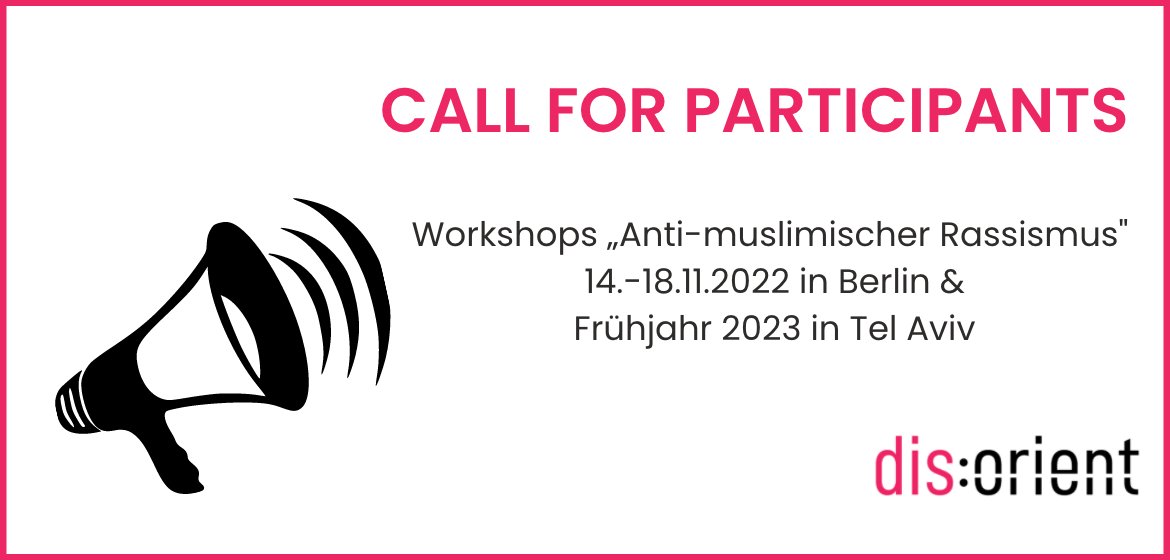 🎯 Wir suchen Interessierte, die sich an einem kritischen journalistischen Austausch zum Thema „Anti-muslimischer Rassismus“ beteiligen möchten.

💥 Schickt uns einen kurzen CV + Motivationsschreiben und wir melden uns!

Alle Details auf unserer Website 👉disorient.de/magazin/worksh…