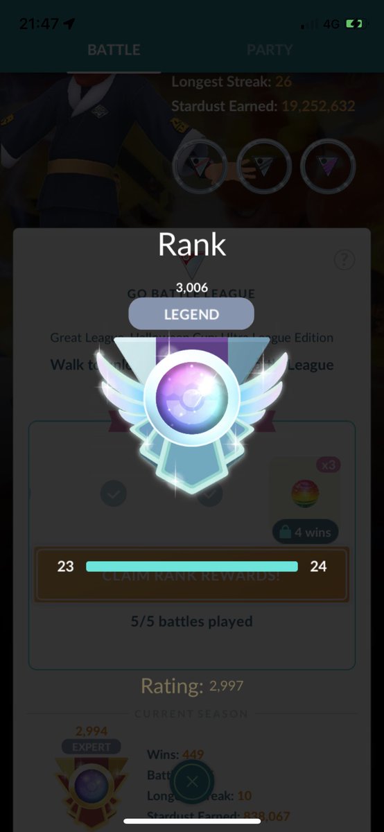 Formy781's tweet photo. Traditional post of reaching legend rank. First time with a little number of fight. Just in time to have fun with ultra and master league 🎉
Still no shiny Pikachu 💔 https://t.co/uQgSosge20
