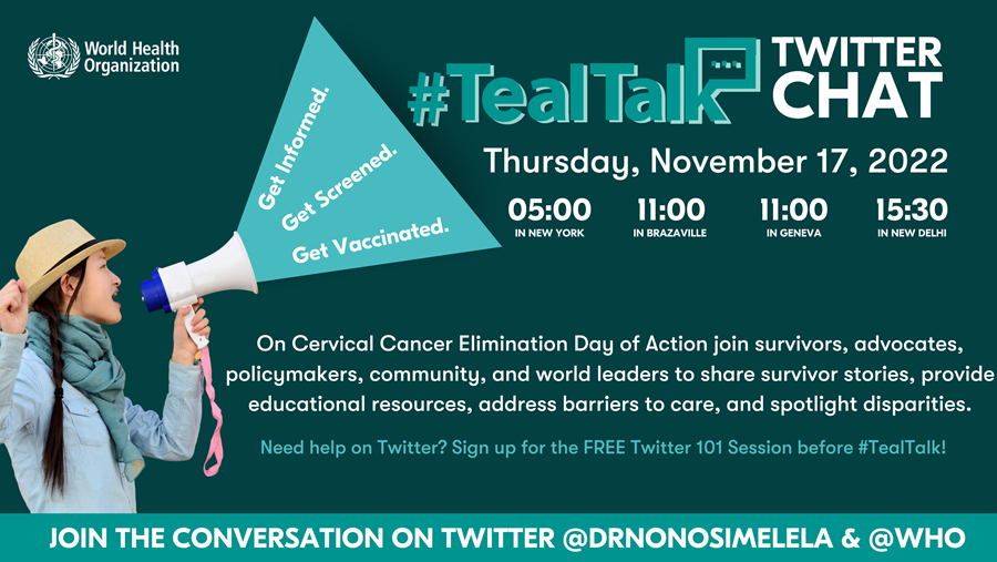 kibachio's tweet photo. On #CervicalCancer Elimination Day of Action-17th of November, I'll join @WHO and @DrNonoSimelela #TealTalk Twitter Chat at 11 CET. We can end cervical cancer - Get Informed. Get Screened. Get Vaccinated. Check out the Cervical cancer Knowledge Repository https://t.co/mgBlGxU6EN https://t.co/ri5XJaxDQO