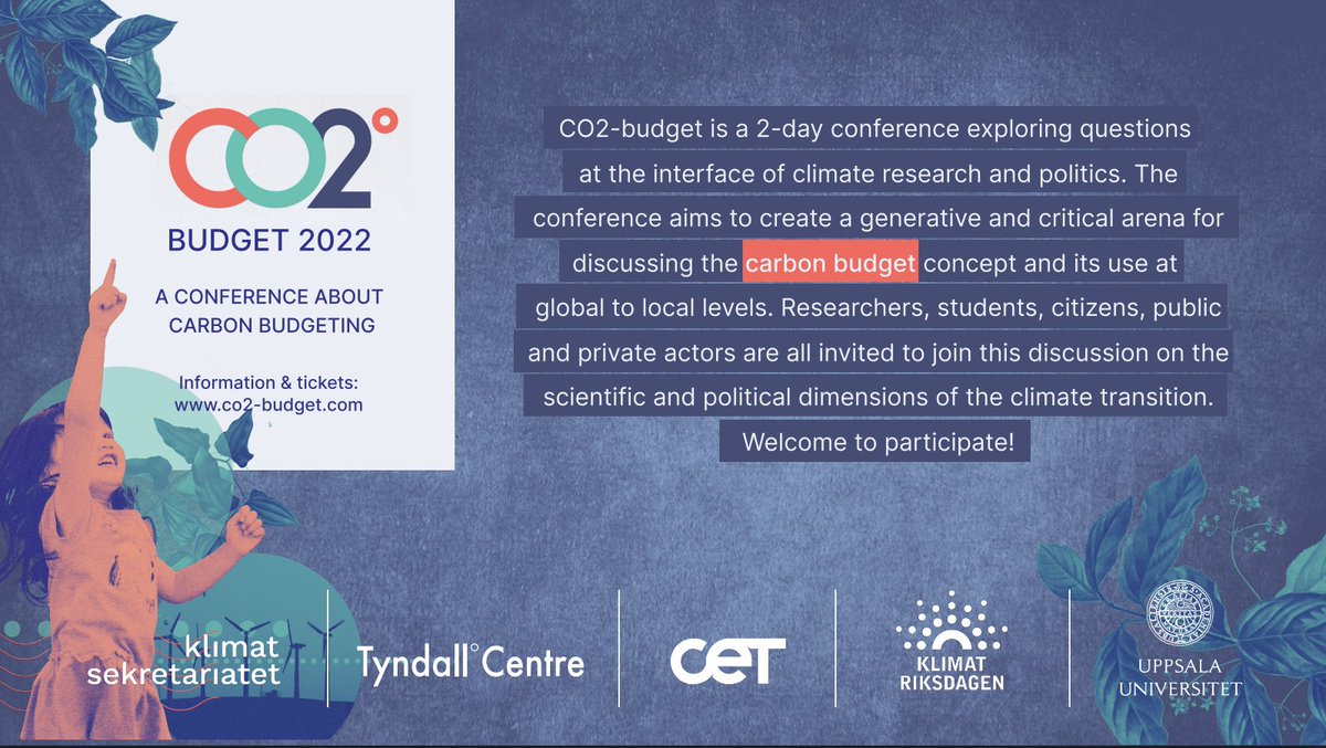 Registration open to Carbon budget conference (physical &amp; online). 15-16th Nov. 2022. Venue: Uppsala University. Details &amp; registration: en.co2-budget.com also for more info' see: youtube.com/watch?v=J5jjv-…
(Day 1 in English, Day 2 in Swedish)