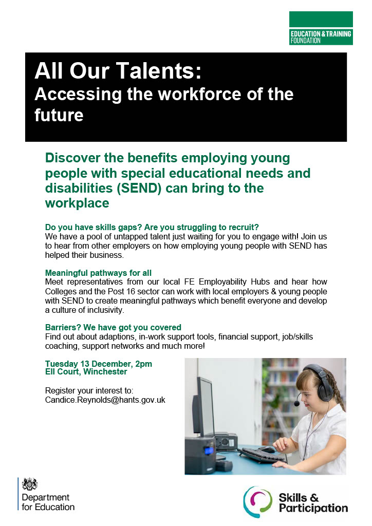 Did you know employing someone with #SEND can have a positive impact on your business? Don’t just take our word for it, hear from employers who are already accessing this amazing, loyal, untapped pool of talent. @E_T_Foundation @hantsskills #SENDinFE #CfESEND #AllOurTalents