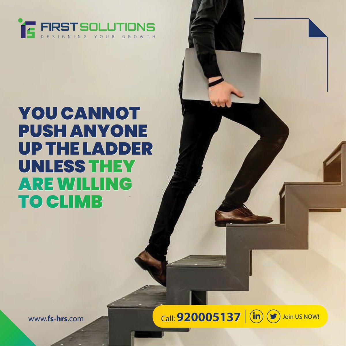 FirstSolutionHR's tweet image. You cannot push anyone up the ladder unless they are willing to climb.

#FirstSolution #Payroll #Business #Finances #Successful