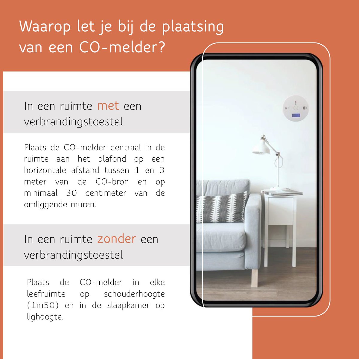 netw_BW's tweet photo. Je hebt een CO-melder aangekocht maar weet niet waar je deze moet plaatsen? 🤷♀️ Wij weten raad! 😁 Bepaal eerst of je een ruimte hebt mét of zonder verbrandingstoestel. Gebruik daarna de richtlijnen voor het plaatsen van de melder ✅!
#COpreventie2022 #samentegenCO #COmelder #CO https://t.co/eWxvPZH0vo