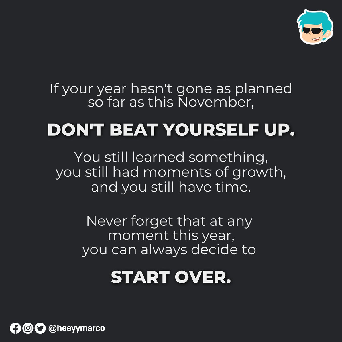 heeyymarco's tweet image. 𝘏𝘦𝘺 𝘵𝘩𝘦𝘳𝘦 𝘣𝘶𝘥𝘥𝘺!

Unsure of what 𝗡𝗼𝘃𝗲𝗺𝗯𝗲𝗿 has in store for you? Here are some tips on how we can ace November and just #𝐓𝐮𝐞𝐬𝐓𝐨𝐁𝐞𝐈𝐧𝐬𝐩𝐢𝐫𝐞𝐝 !

#HeyMarco
#HeyMarContent

𝙋𝙤𝙨𝙩 𝙞𝙣𝙨𝙥𝙞𝙧𝙚𝙙 𝙗𝙮 @𝙬𝙚𝙩𝙝𝙚𝙪𝙧𝙗𝙖𝙣 𝙞𝙣 𝙄𝙣𝙨𝙩𝙖𝙜𝙧𝙖𝙢