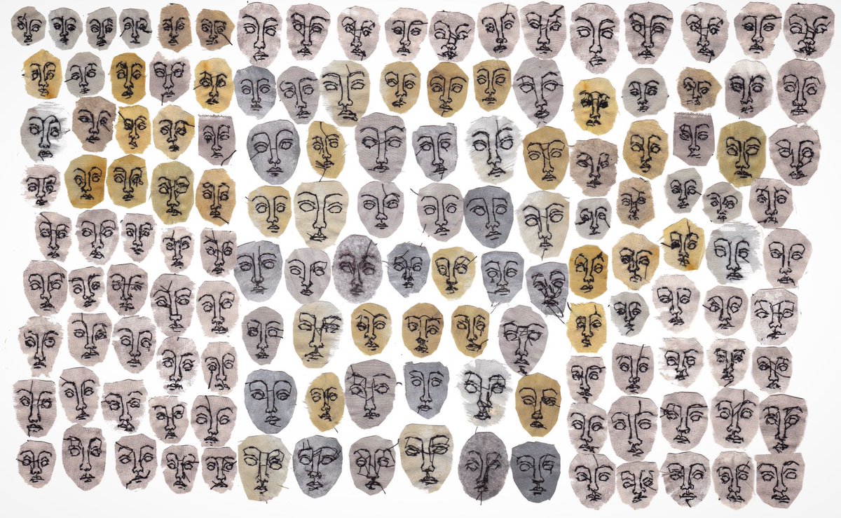 JoannaHartist's tweet photo. A large army of primitively stitched faces.
..
#stitchtherapy #roughstitching #drawingwiththread #crowdoffaces #paintedfabric #texturedart #outsiderart https://t.co/gD67sDANtd