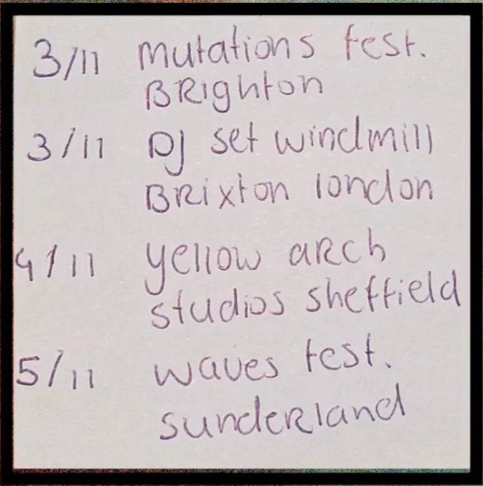 Tonight the ferry to Harwich, coming up: 3/11 @mutationsfest 3/11 @WindmillBrixton (dj-set) 4/11 @YellowArch (sold out) 5/11 @WavesSunderland See you there?