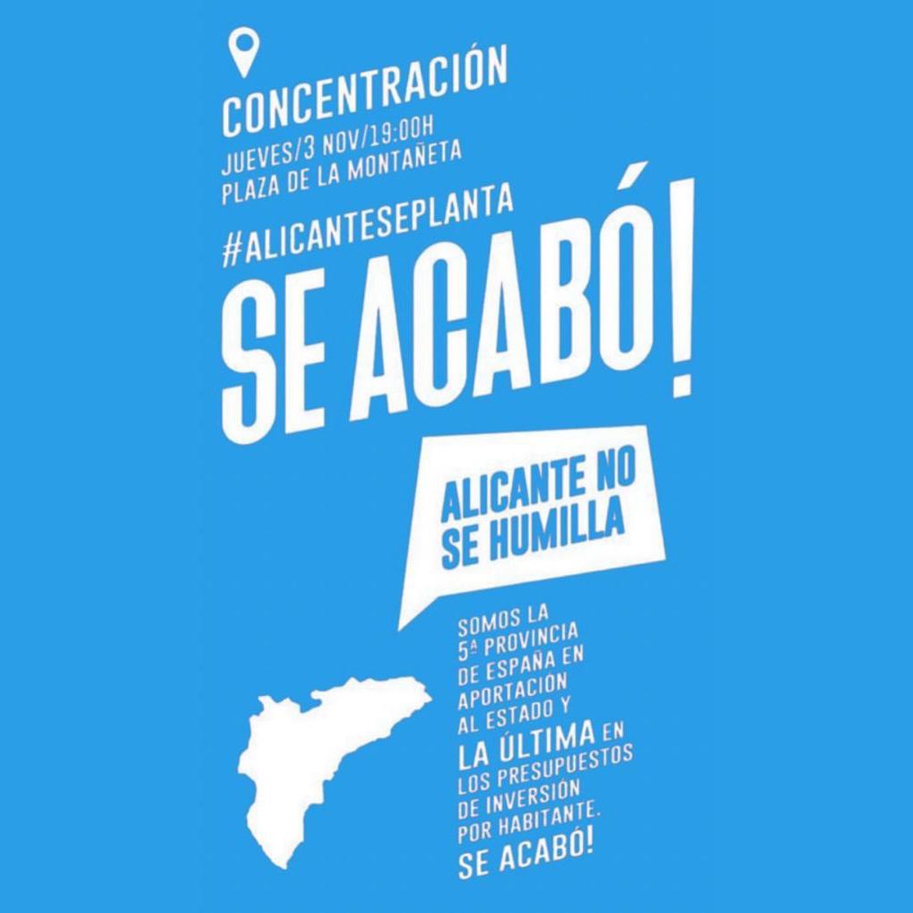 alicantepp's tweet photo. TODOS a defender nuestra provincia‼️

Se acabó la humillación. Se acabó ser los últimos. Se acabó el PSOE.
#AlicanteSePlanta https://t.co/26okfGClys