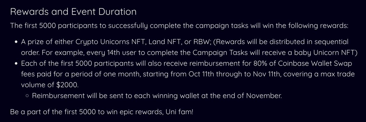 CU_Stealthy's tweet photo. @richxprams @crypto_unicorns Rewards are given in a sequential order (e.g. every nth participant will receive an NFT, not every participant). Event details at https://t.co/GpaKjyA5ok https://t.co/fKGYWc5lQl