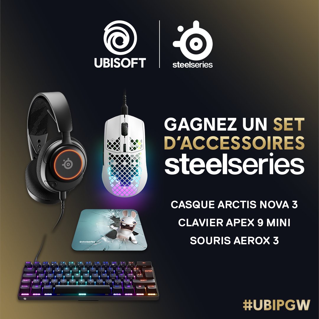 UbisoftFR's tweet image. On démarre très fort cette PGW avec un concours de folie ! 🤯

Pour tenter de gagner ce pack incroyable @SteelSeries :
✅ Abonne-toi à notre compte @UbisoftFR 
🔁 RT ce tweet

TAS le 07/11. #UbiPGW
