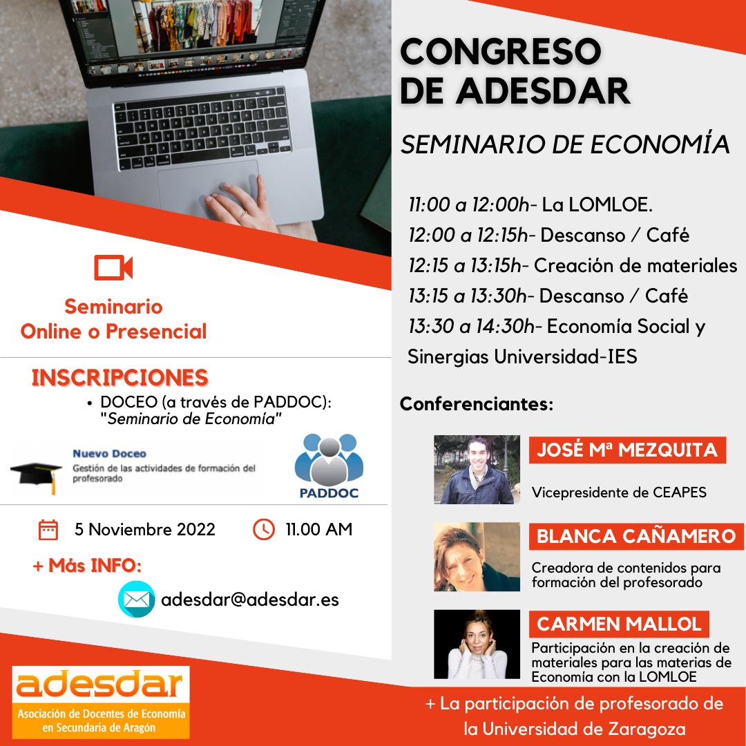 👥Nuestros compañeros <a href="/chemamezquita/">Chema Mezquita</a> y <a href="/blancanamero/">BlanCanamero</a> participarán en el Congreso <a href="/ADESDAR/">ADESDAR </a> Seminario de #Economía, este sábado en Teruel. El encuentro podrá seguirse también de manera online. Más información: adesdar.es