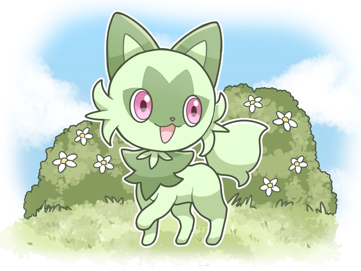 gardevoir ,kirlia pokemon (creature) smile petals open mouth standing own hands together grass  illustration images