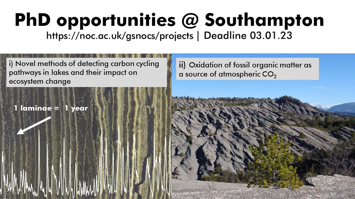 PhD opportunities at Southampton (<a href="/OceanEarthUoS/">OceanEarthUniSoton</a> &amp; <a href="/OrgGeochem_UOS/">Organic Geochemistry Southampton</a>) for 2023 entry. Deadline is 3rd of January. See below for more details. Please RT! noc.ac.uk/gsnocs/projects (1/3)