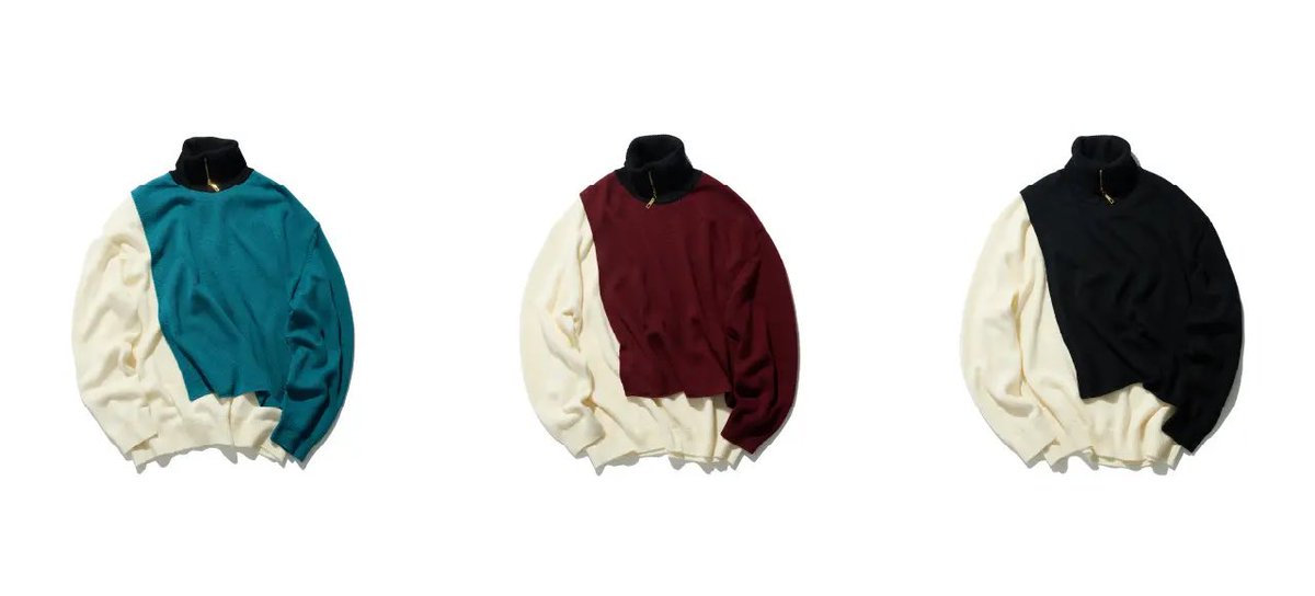 DJ松永 × CULLNI」 EX. ZIP TURTLE NECK LAYRERED KNIT color：PEACOCK