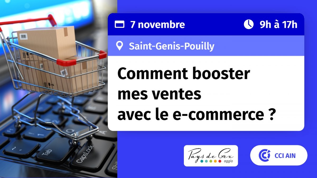 #LundiDuNumérique
💡 Augmentez votre chiffre d'affaires grâce à la vente en ligne !  
✔️ Élargissez votre clientèle
✔️ Générez du retour en magasin
✔️ Boostez vos ventes
📆 Rendez-vous le 7 novembre à Saint-Genis-Pouilly !
Plus d’infos et inscription 👉 bit.ly/3VFArW6