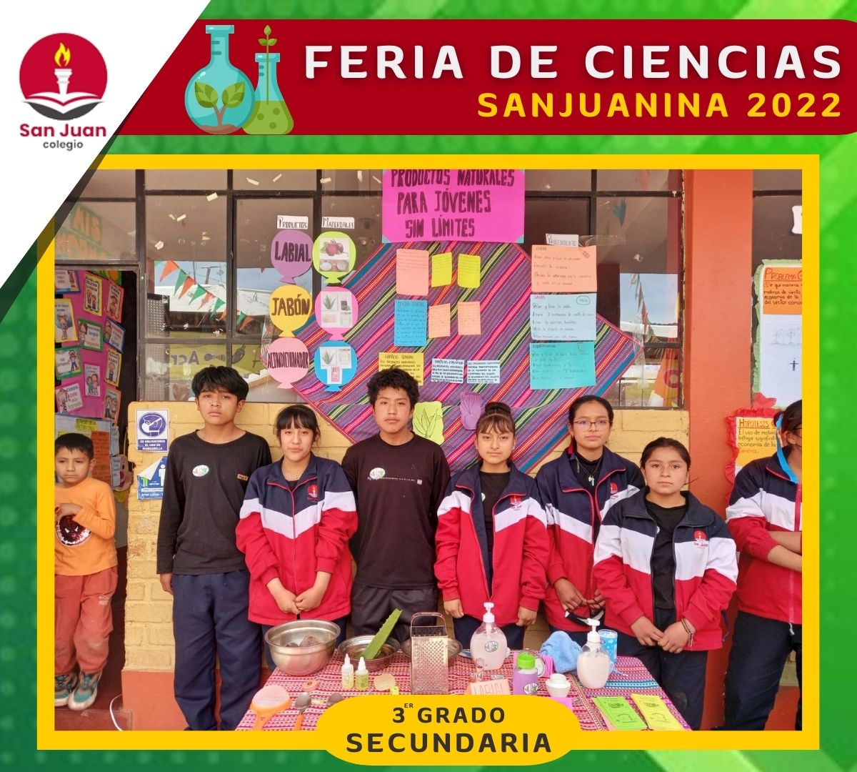 SChupaca's tweet photo. 🔴 FERIA DE CIENCIAS SANJUANINA 2022
✔️ PROYECTOS DE INVESTIGACIÓN 🧪

👉 "PRODUCTOS NATURALES PARA JÓVENES SIN LÍMITES" 👨‍🏫 👩‍🏫

#colegiosanjuanchupaca #Chupaca #FERIADECIENCIAS2022 #clasesdenatacion #MatriculasAbiertas #matricula2023 #talleressanjuaninos https://t.co/7Wee9og15Z