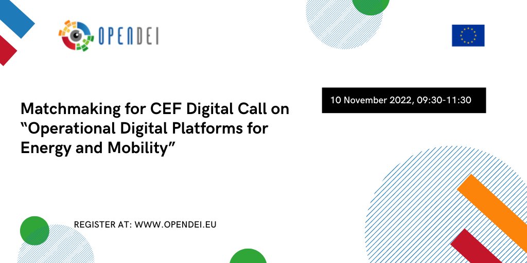 opendei.eu (@opendei_eu) on Twitter photo Matchmaking for CEF Digital Call on βOperational Digital Platforms for Energy and Mobilityβ / In this event the Call for Proposal will be presented by the <a href="/EU_Commission/">European Commission</a>; the scene will be set to discuss ideas, questions & collaboration opportunities.
πΈβ idg-inc.zoom.us/webinar/registβ¦ Matchmaking for CEF Digital Call on βOperational Digital Platforms for Energy and Mobilityβ / In this event the Call for Proposal will be presented by the <a href="/EU_Commission/">European Commission</a>; the scene will be set to discuss ideas, questions & collaboration opportunities.
πΈβ idg-inc.zoom.us/webinar/registβ¦