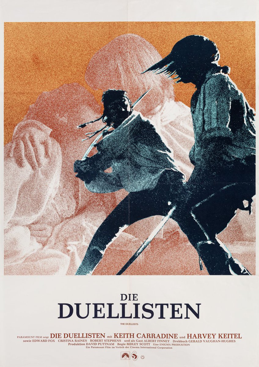 German film poster for #RidleyScott's #TheDuellists (1977) #KeithCarradine #HarveyKeitel #AlbertFinney